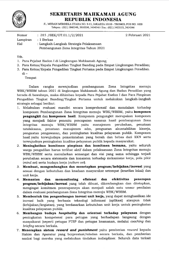 Langkah – Langkah Strategis Pelaksanaan Pembangunan Zona Integritas Tahun 2021